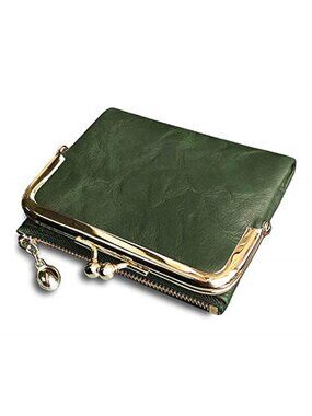 Womens RFID Blocking Compact Small Leather Bifold Wallet Coin Purse Kiss Lock